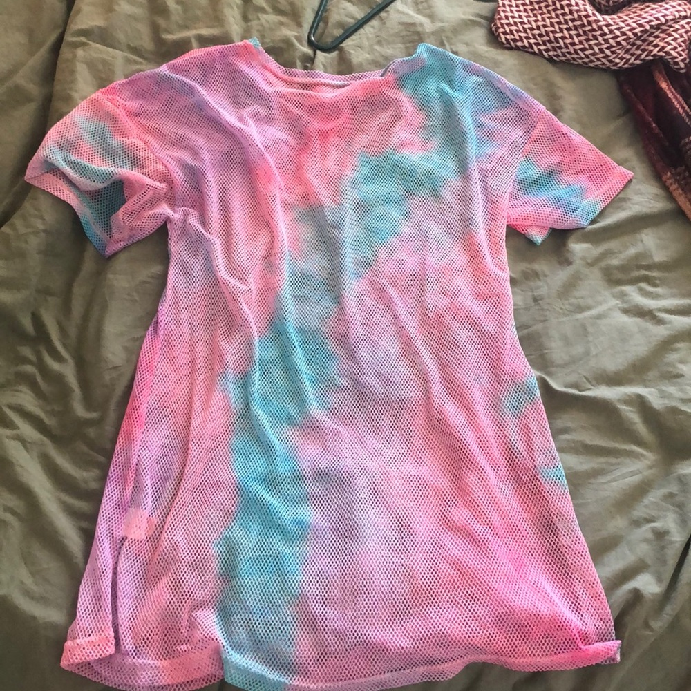 Rainbow mesh swim coverup